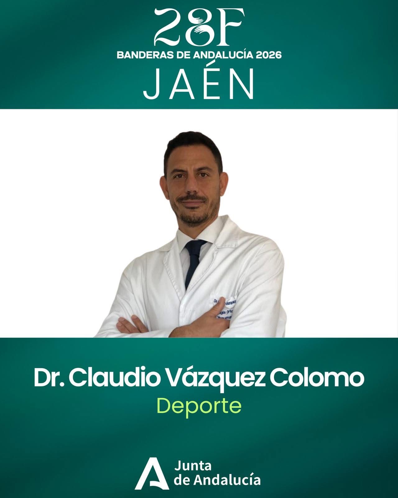 El doctor Claudio Vázquez Colomo, galardonado con la Bandera de Andalucía de Jaén 2026 en la categoría de Deporte